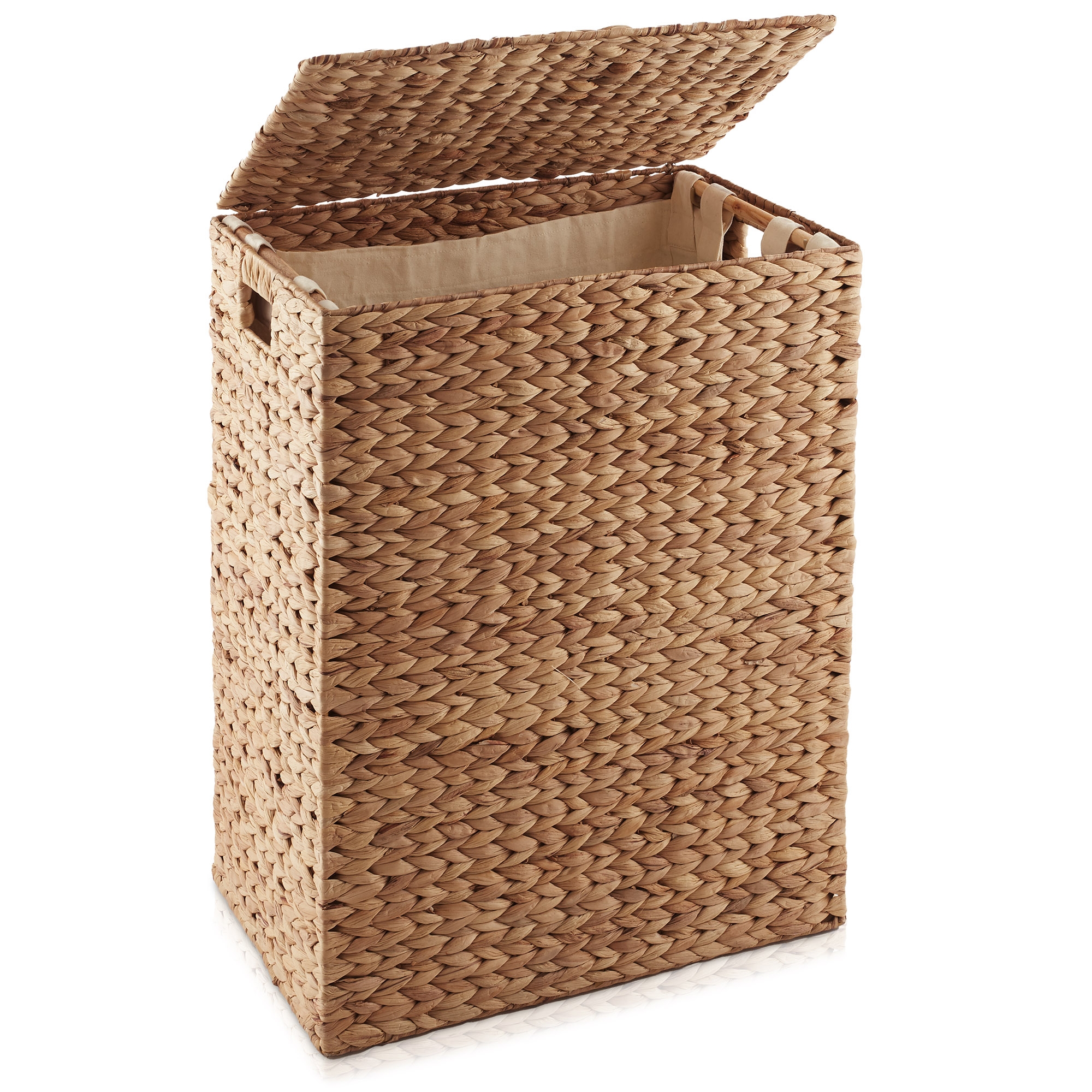 Casafield Large Laundry Hamper with Lid and Removable Liner Bag - Cinnamon Brown, Woven Water Hyacinth Laundry Basket for Clothes