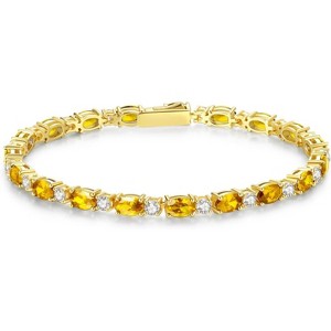 14K Gold Plated Birthstone Tennis Bracelet, 4mm Sterling Silver 7 Inch Gold Tone Jewelry, Birthday Gift for Women - 1 of 4