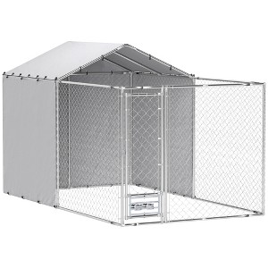 PawHut Large Outdoor Dog Kennel, Chain Link Dog Kennel Outside with Weather Resistant Cover, Rotating Bowls Door, for M&L Dogs - 1 of 4