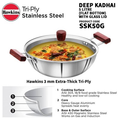 Hawkins Tri-Ply Stainless Steel Deep Kadhai / Fry Pan With Glass Lid - 4 Litre, 28 Cm, Induction Compatible - View #10