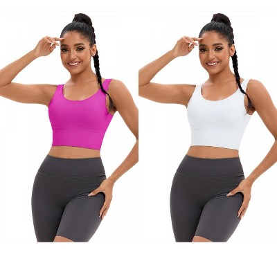 INSPIRE CHIC 2 Pcs Women's Full Coverage Deep V-Back Workout Fixed Cup Comfort Sports Bras