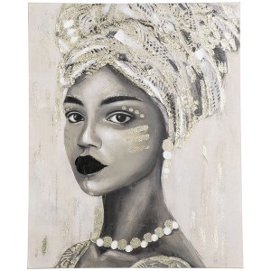 Aghana Digitals Gold & Grey Handmade African Woman Canvas Wall Art, 39.25"x31.5" - Ready-to-Hang - 1 of 4