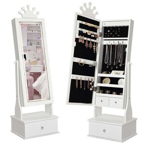 Kids Jewelry Cabinet with Full-Length Mirror,Freestand Mirror with Storage Drawers,Vanity Dress Up Mirror with Jewelry Organizer,46"Jewelry Armoire - 1 of 4