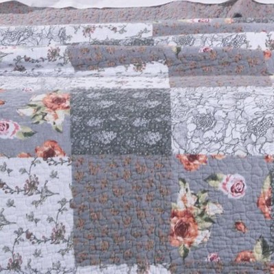 Giulia King Gray Floral Patchwork Cotton Pillow Sham