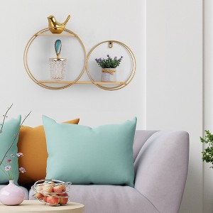 Oumilen Double Circle Floating Shelves, Metal Frame Wood Shelf, Gold - 1 of 1