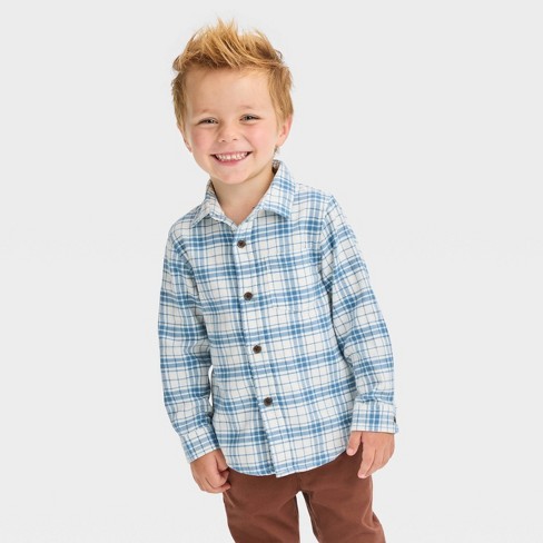 Toddler Boys' Long Sleeve Flannel Shirt - Cat & Jack™ Cream 4t