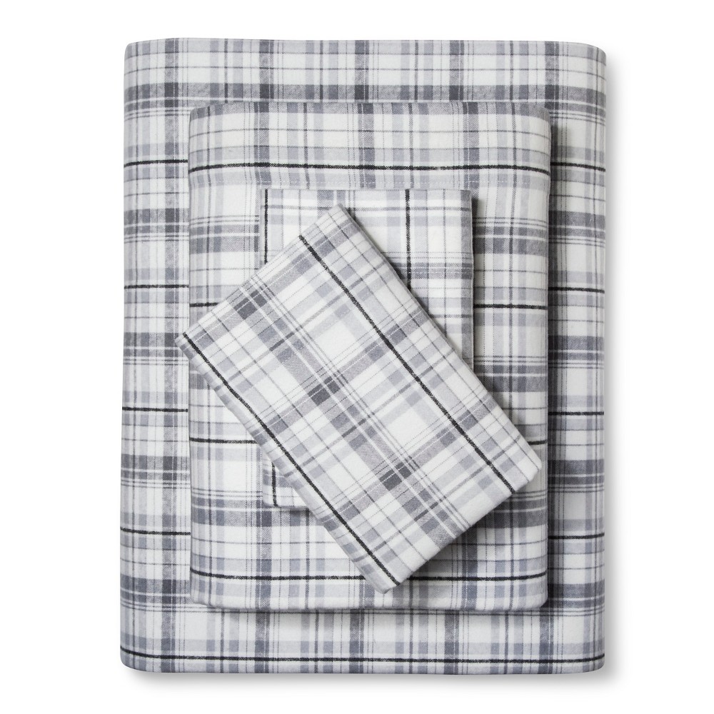 Photos - Bed Linen Eddie Bauer King Patterned Flannel Sheet Set Plaid Gray  