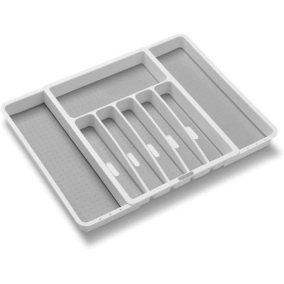 White Adjustable Plastic Silverware Tray with 8 Compartments