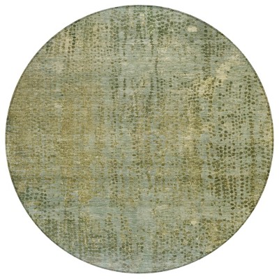 Green And Ivory Abstract Washable Indoor Outdoor Area Rug