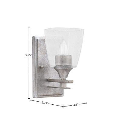 Toltec Lighting Uptowne 1 - Light Sconce in  Aged Silver with 4.5" Square Clear Bubble Shade