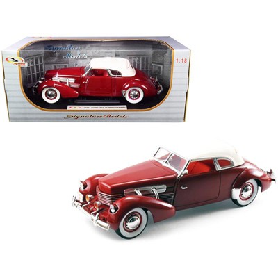 1937 Cord 812 Supercharged Coupe Burgundy with White Top 1/18 Diecast Model Car by Signature Models