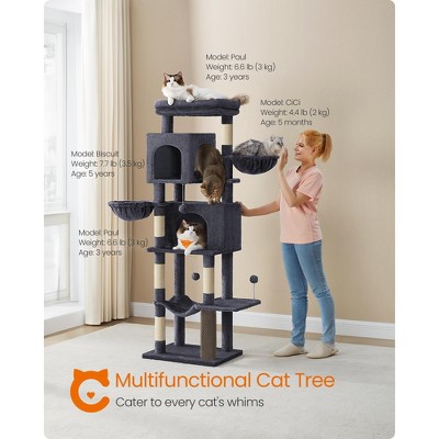 Feandrea 69-Inch Dark Gray Multi-Level Cat Tree Tower with Caves and Baskets