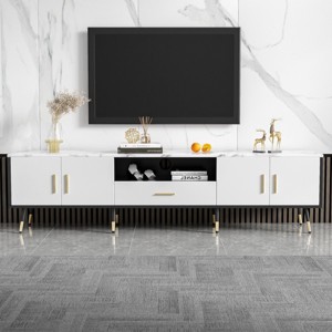 71'' Modern TV Stand for TVs up to 80'',Entertainment Center with 2 Cabinets,Open Compartments for Living Room-The Pop Home - 1 of 4