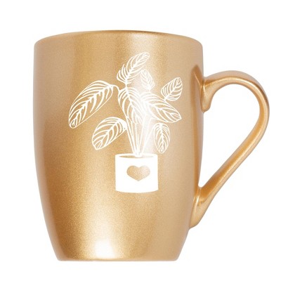 Elanze Designs Botanical Foliage Nature Coffee Cup Mug 10 Ounce Ceramic With Shimmery Metallic Finish Elegant Minimalist Calathea in Heart Planter