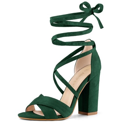 Allegra K Women's Open Toe Crisscross Block Heeled Lace Up Sandals