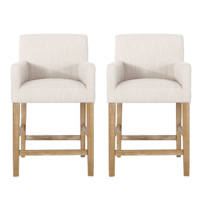 Christopher Knight Home Set of 2 26" Armga Upholstered Counter Height Barstools Beige/Weathered Natural