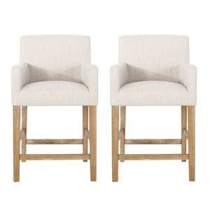 Christopher Knight Home Set of 2 26" Armga Upholstered Counter Height Barstools Beige/Weathered Natural - 1 of 4
