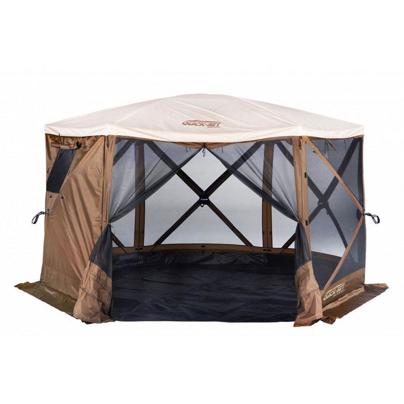 CLAM Quick-Set Pavilion Camper Foot Portable Pop-Up Camping Outdoor Gazebo Screen Tent 6 Sided Canopy Shelter with Stakes and Bag, 1 of 8