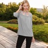 Anna-Kaci Women's 3/4 Sleeve Loose Fit Top with Sheer Floral Lace Yoke and Button Tab Sleeves - 2 of 3