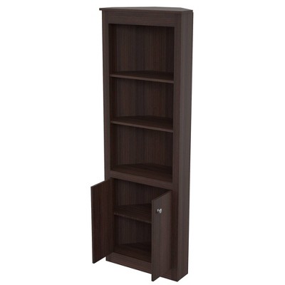 70.02 2 Doors Corner Bookshelf Espresso Inval Durable Melamine 3 Shelves Nickel Hardware Target