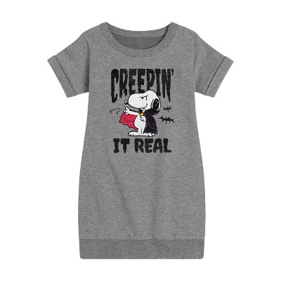 - Peanuts - Creepin It Real Graphic Short Sleeve Fleece Dress
