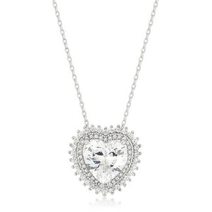 ShineHigh Halo Heart Pendant – Rhodium-Plated Double Halo Necklace with 7.4 Ct Heart-Cut CZ on 16″+2″ Chain - 1 of 1