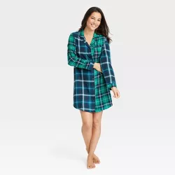 Women's Perfectly Cozy Flannel Plaid NightGown - Stars Above™ Green XXL