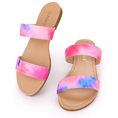 Allegra K Women's Tie Dye Dual Straps Slip-on Sandals
