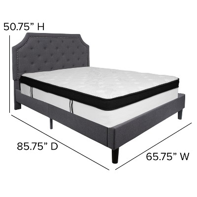Elegant Gray Queen Upholstered Bed with Tufted Headboard and Nailhead Trim
