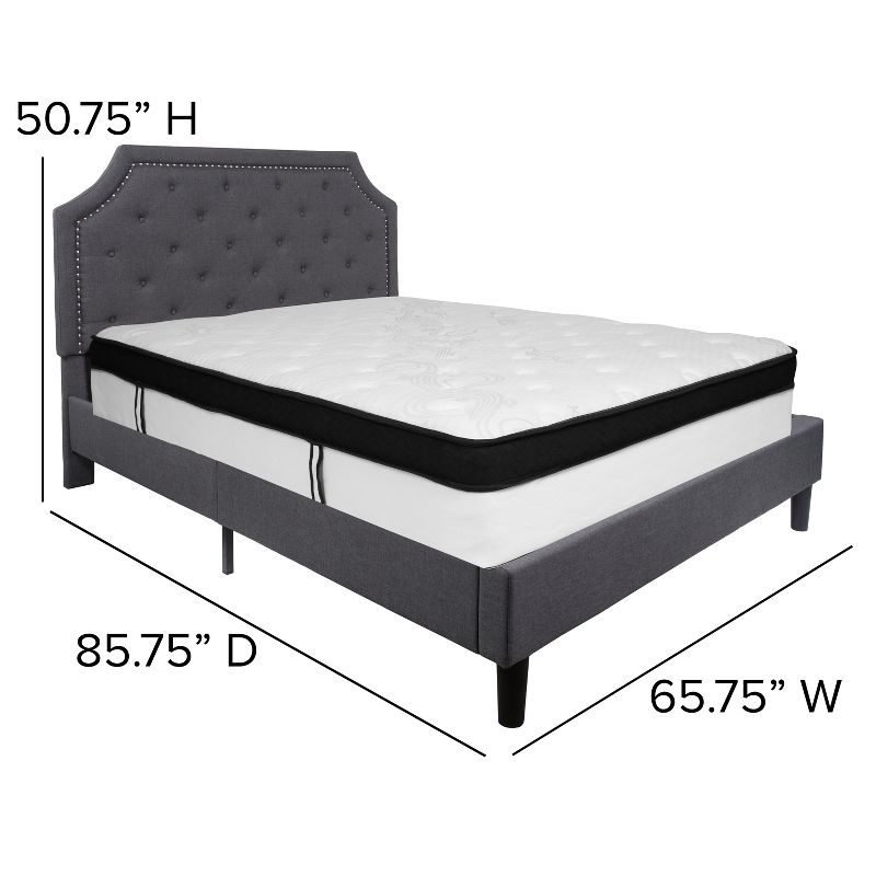 Flash Furniture Brighton Queen Size Tufted Upholstered Platform Bed in Dark Gray Fabric with Memory Foam Mattress, 3 of 5