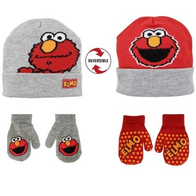 Sesame Street Elmo Boys Reversible Winter Beanie Hat And Mittens Set ...