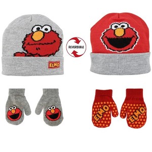 Sesame Street Elmo Boys Reversible Winter Beanie Hat and Mittens Set, Toddlers Ages 2-4 - 1 of 4