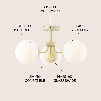 Beige Glass Globe LED Semi Flush Mount Light, 23.5"