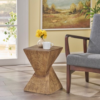 Twisted Hourglass Outdoor Accent Table, Lightweight Concrete Patio End Table for Outside Use, Patio Side Tables -Christopher Knight Home