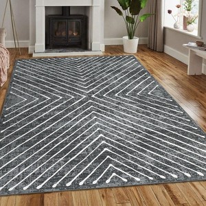 Modern Symmetric Fine Line Printed Area Rug Ultra Thin Low Pile Machine Washable Stain Slip Resistant Non Shedding Pet Friendly Floor Carpet - 1 of 4