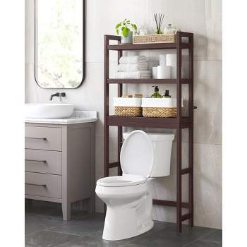 Costway Over the Toilet Storage Cabinet Tall Bathroom Bamboo Shelf Organizer  Space Saver
