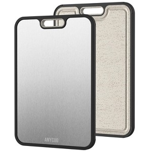 Dual-Sided Cutting Board, Stainless Steel, Wheat Straw PP, Suitable for Meat, Vegetables & Fruits,with Juice Groove, Gray - 1 of 4