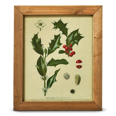tagltd Holly Berry Vintage Christmas Decorative Wall Art Hanging Frame Decor