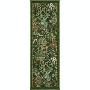 Jungle Print Washable Rug - Non-Slip Low Pile Stain Resistant Carpet for Living Room, Bedroom, Nursery, Playroom - 1 of 4