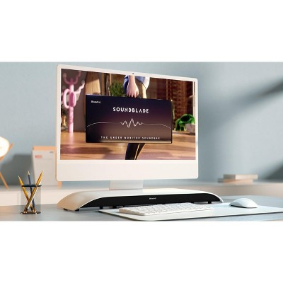 BlueAnt Soundblade Under Monitor Soundbar Powerful 120 watt 2.1 Ch USB-C Bluetooth Desktop Speaker for PC Mac Streaming Content Music and Gaming White
