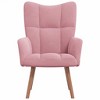 vidaXL Pink Relaxing Chair - Velvet Armchair with Solid Rubber Wood Legs and Steel Frame, Modern Style - 3 of 4