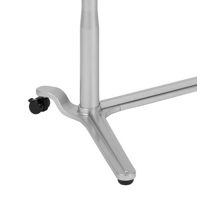 Adjustable Dark Wood Grain Sit/Stand Mobile Desk with Keyboard Tray