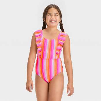 Pink & White Princess One Piece Girls Swimsuit - Ships Fast