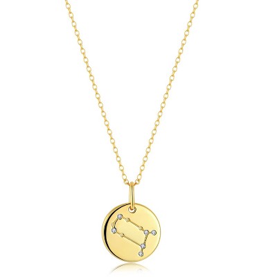 Molenia Zodiac Necklace for Women, 14K Gold Plated 925 Sterling Silver Coin CZ Pendant Dainty Constellation Horoscope Jewelry Gifts for Women