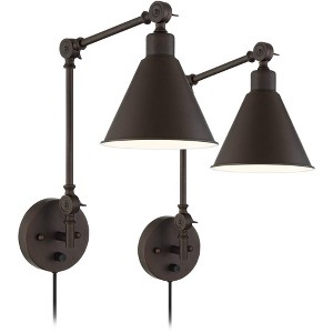 360 Lighting Wray Modern Industrial Swing Arm Wall Lamps Set of 2 Dark Bronze Plug-in 6" Light Fixture Up Down for Bedroom Reading Living Room Hallway - 1 of 4