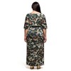 24seven Comfort Apparel Green Abstract Print Batwing Sleeve Maxi Dress with Slit - 3 of 3