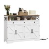 51'' Large Sideboard Buffet Cabinet with Charging Station, 3 Drawers & 4 Barn Doors, Wood Farmhouse Coffee Bar Kitchen Storage Pantry Cabinet - 3 of 4