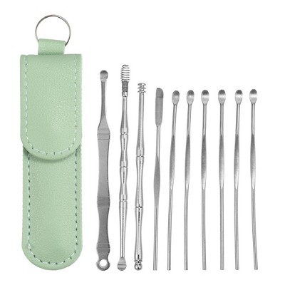 Unique Bargains Earwax Cleaning Tool Kit Portable Stainless Steel Earwax Cleaner Tool Set with Storage Pouch 10pcs