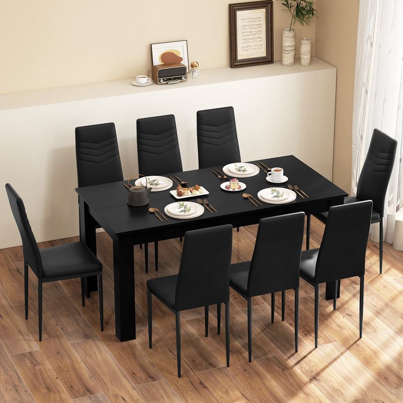 Costway Modern Rectangular Kitchen Table Set with 8 PVC Leather Dining Chairs Black, 4 of 9