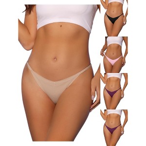 Allegra K Women's V-waisted Ruched Invisibles Breathable No Trace Thongs Multicolored - 1 of 4